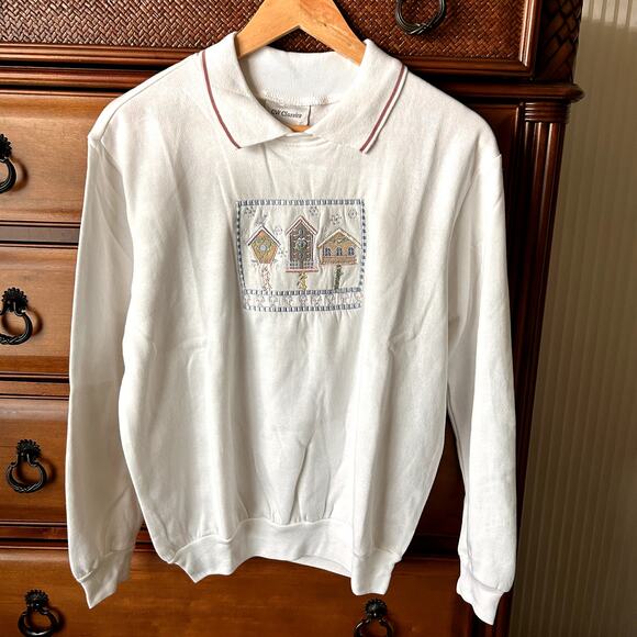 CW Classics Holiday Christmas Coquette Embroidered Pink Collared Sweater Size M - Picture 2 of 12